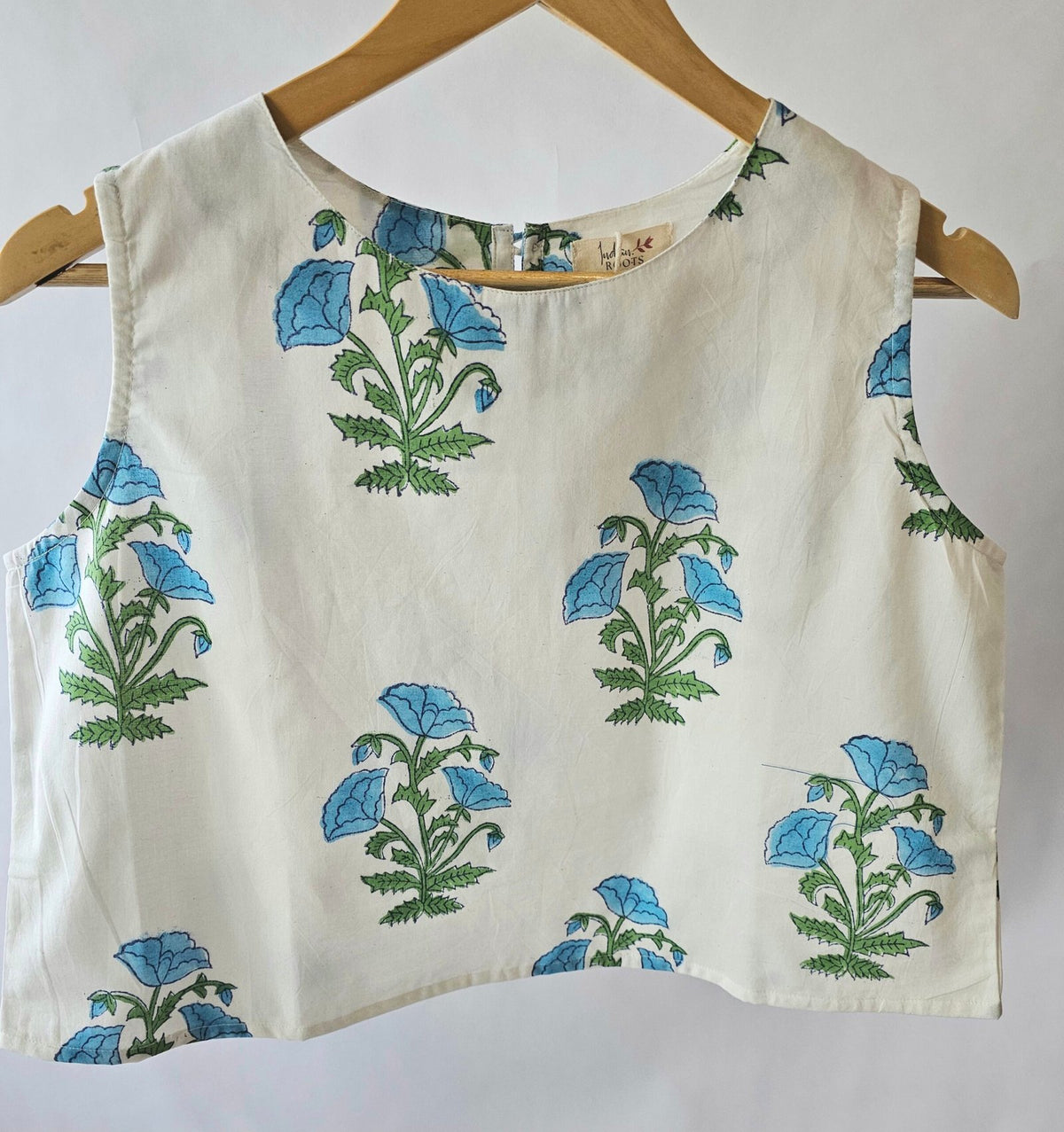 Hand-Block Printed Cotton Crop Top ~ White