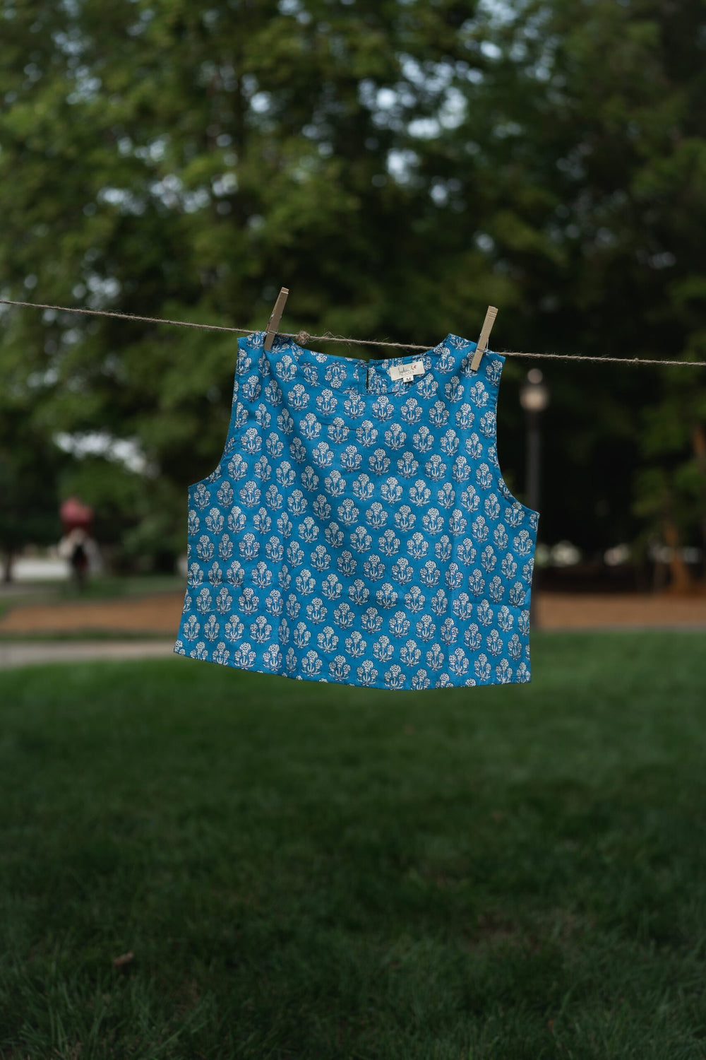 Hand-Block Printed Cotton Crop Top ~ Blue