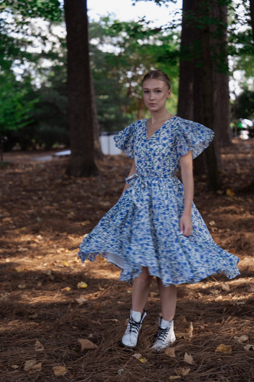 Blue Meadow Bloom Midi Dress Hand-Block Printed