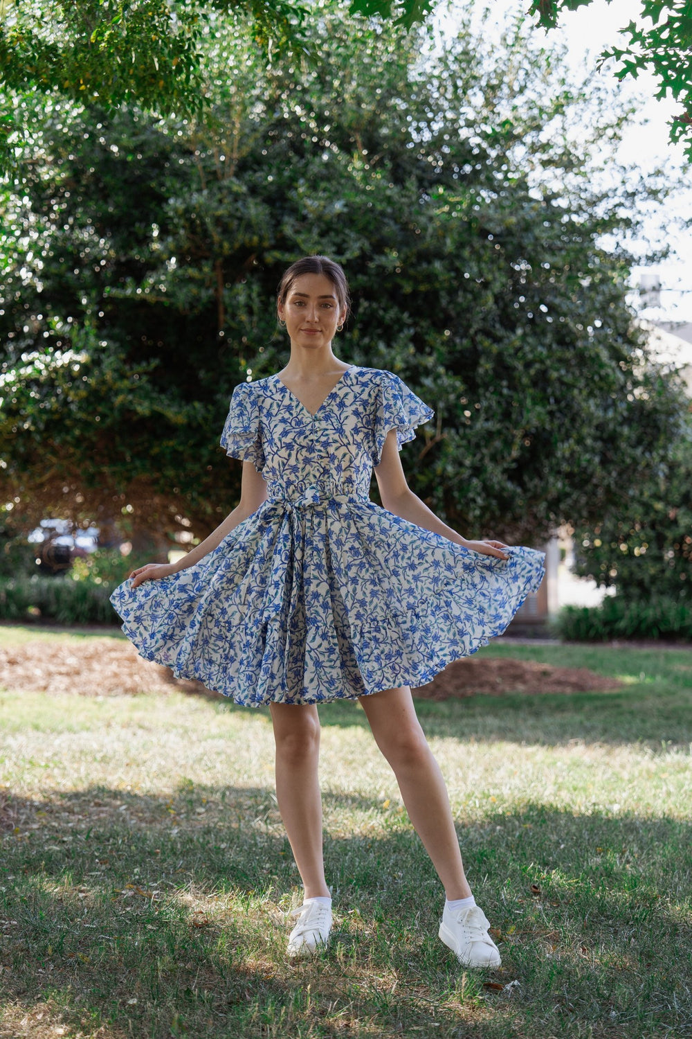 Blue Meadow Bloom Mini Dress Hand-Block Printed