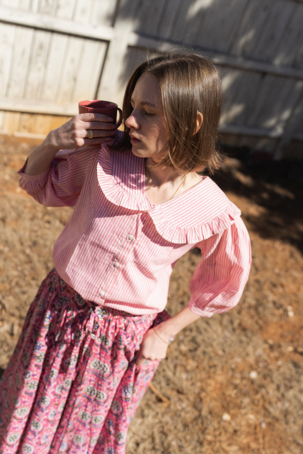 Gulabi Ruffle Blouse -Hand-block printed Ruffle Collar Cotton Top