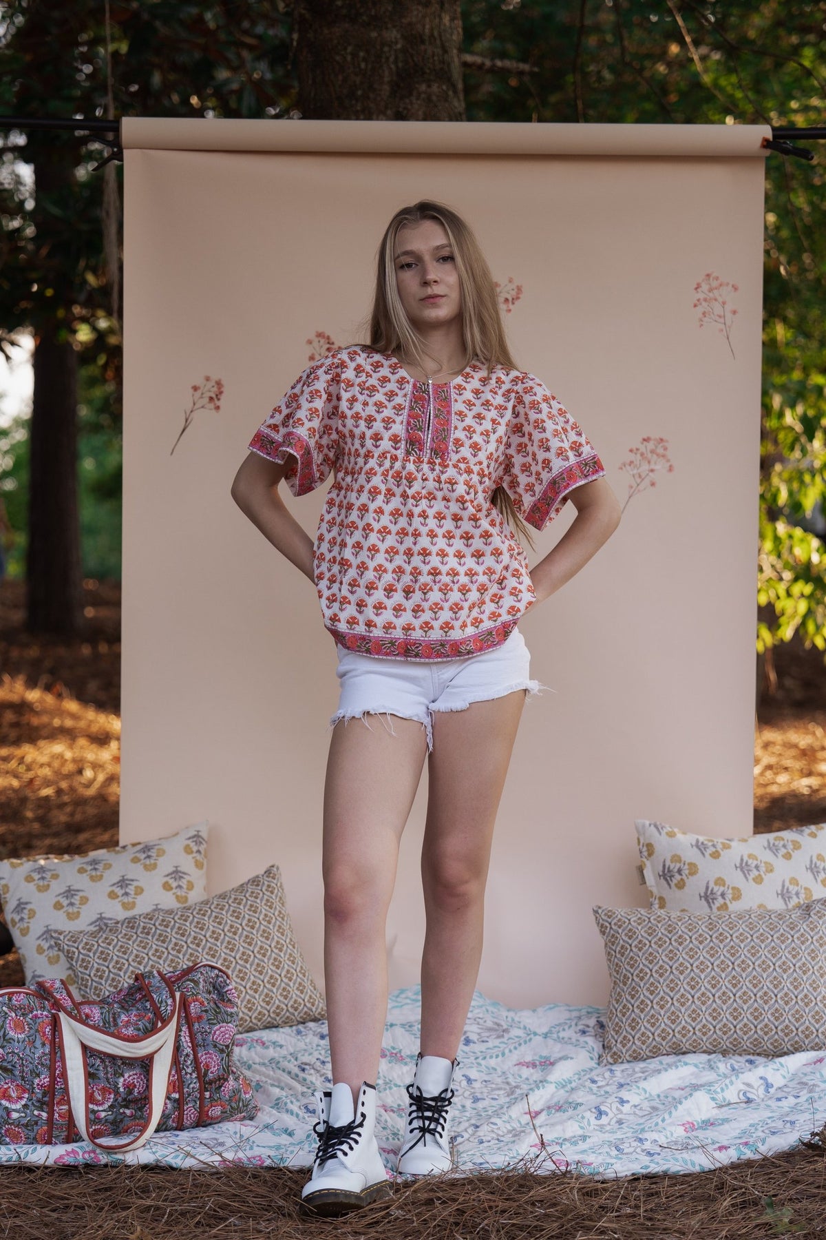 Crimson Bloom Top -Hand-Block Printed Cotton Top