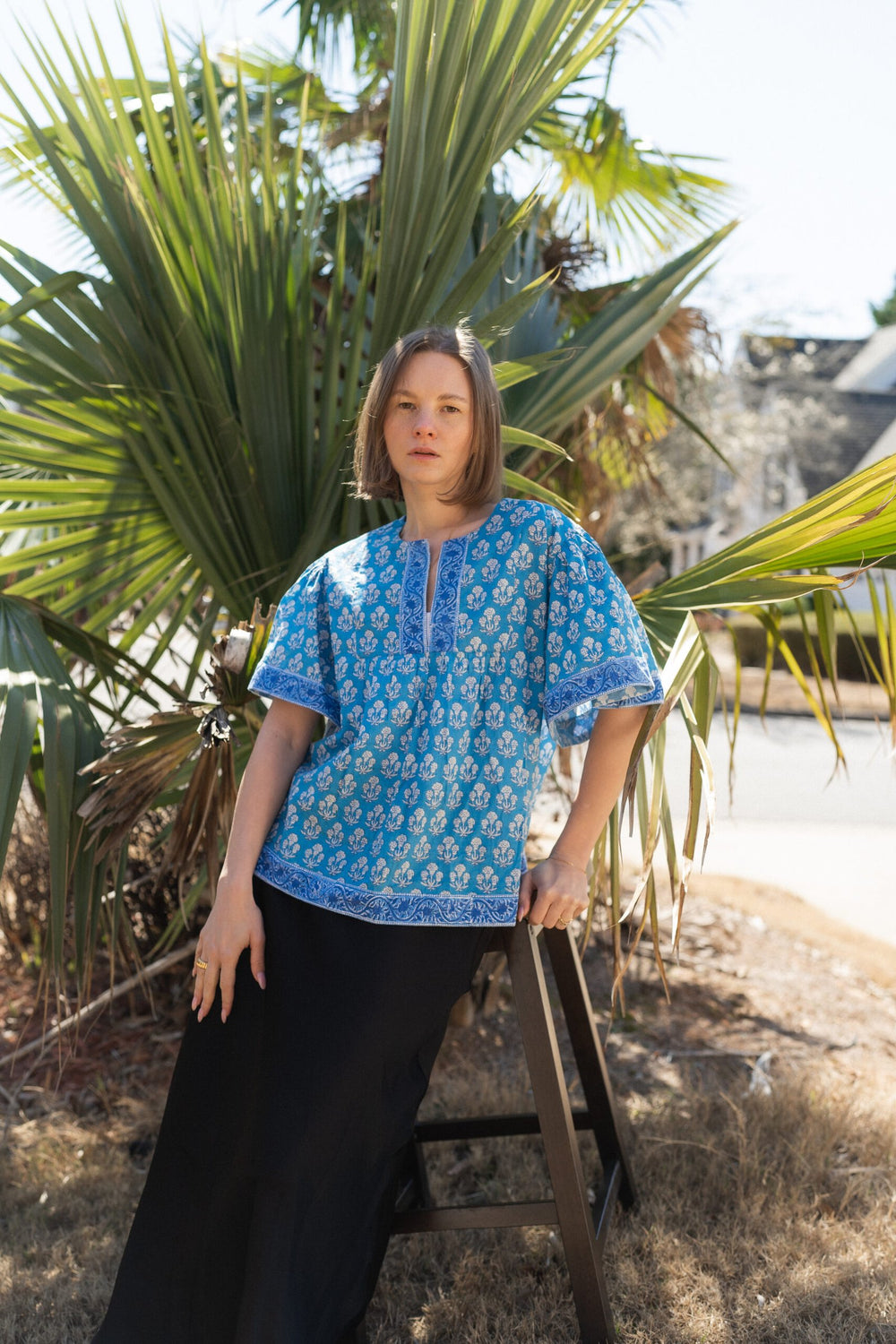 Blue Blouse -Hand-Block Printed Cotton Top