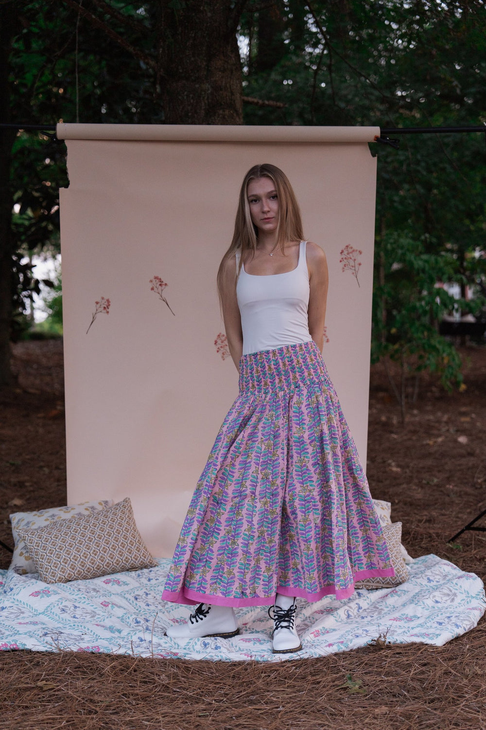 Gulnaar Vine Smocked Midi Skirt