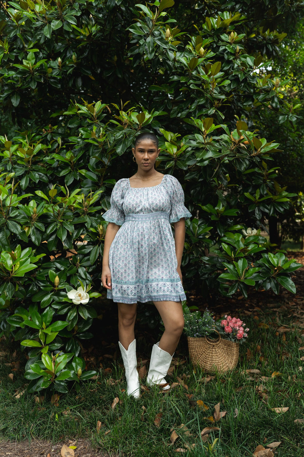Lavender Bloom Mini Hand-Block Printed Dress