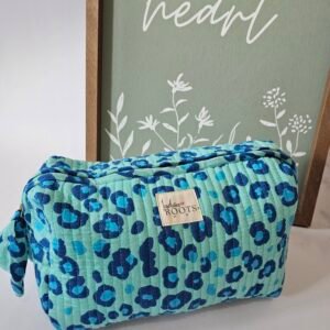 Hand Block Printed Pouch~ Blue Paw
