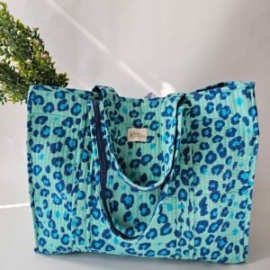 Hand Block Printed Tote Bag~Blue Paw