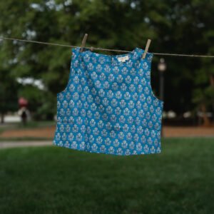 Hand-Block Printed Cotton Crop Top ~ Blue