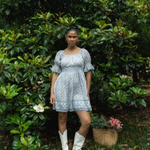 Lavender Bloom Mini Hand-Block Printed Dress