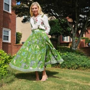Jungle Screen Block Printed Paneled Skirt~ Green