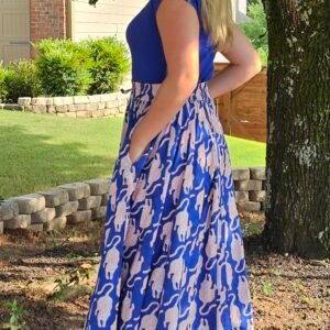 Bagh Panther Screen Block Printed Paneled Skirt~ Indigo Blue & Soft Pink