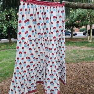 Hand Block Printed Tiered Skirt~ Red Motifs