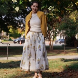 Hand Block Printed Tiered Skirt~ Yellow Motifs