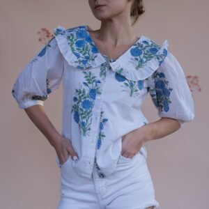 Blue Garden Top -Hand-Block Printed Cotton