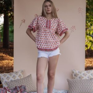 Crimson Bloom Top -Hand-Block Printed Cotton Top