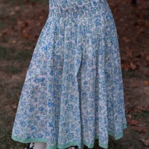 Hand-Block Printed Paneled Skirt/Dress with Smocked waist~ Blue Base
