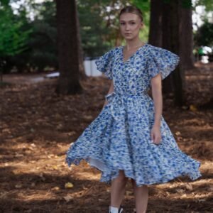 Blue Meadow Bloom Midi Dress Hand-Block Printed